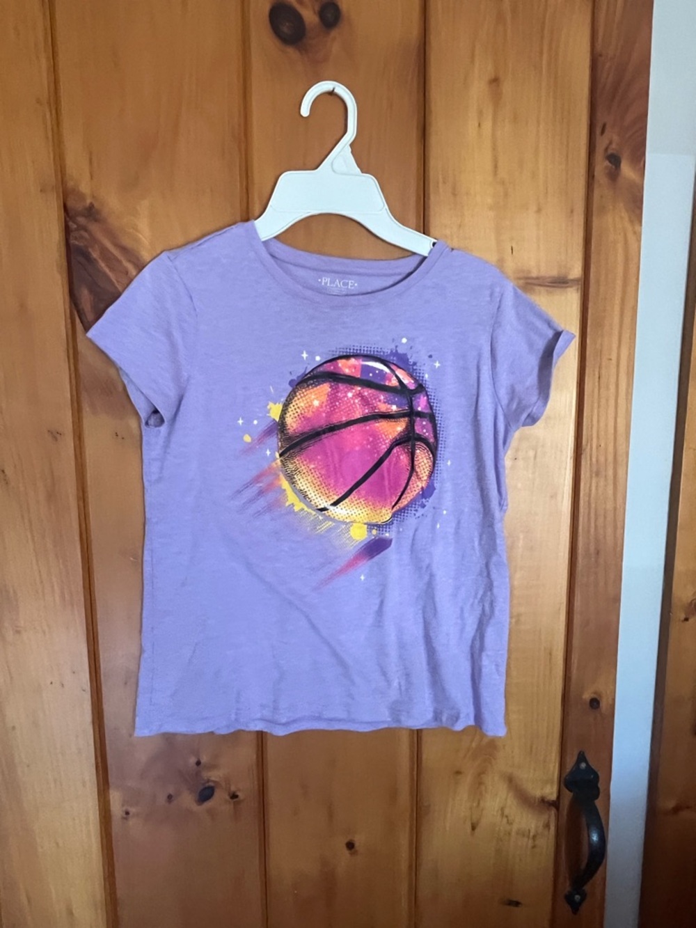 Girls Lavender Tee with Pink & Yellow Basketball Graphic